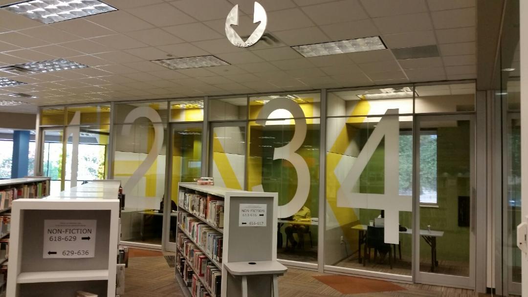 Graphic window film for Gran Prairie Library