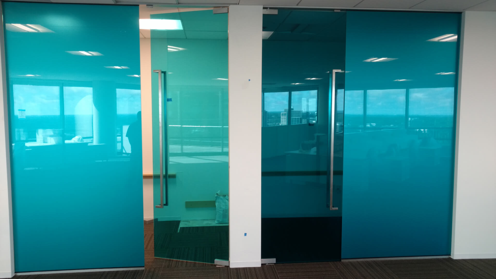 Blue glass doors