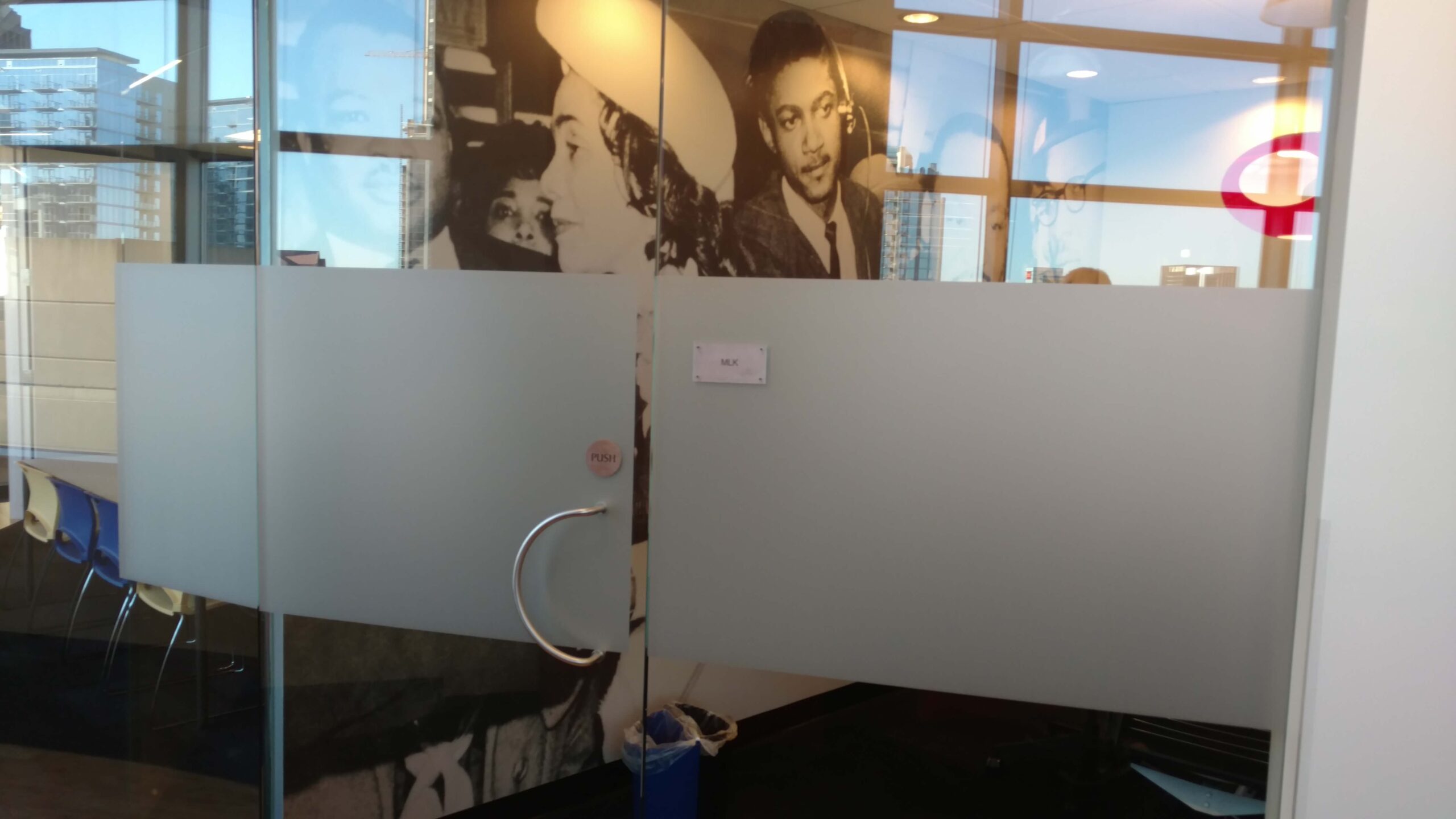 Frosted window film on glass panels in Google